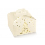 Deluxe White and Gold Holiday Tree Panettone  Carboard Box with handle  - 24.5 x 24.5 x 13 cm  - 25 pcs -