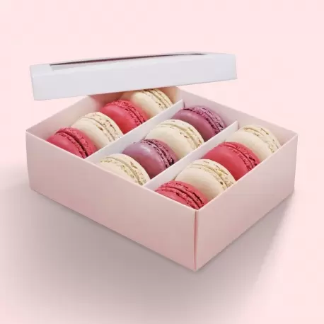 Pastry Chef's Boutique DWM12LP Deluxe Window Box for Macarons - 12 Macarons - White Top Pink Base - Pack of 36 Boxes Macarons...