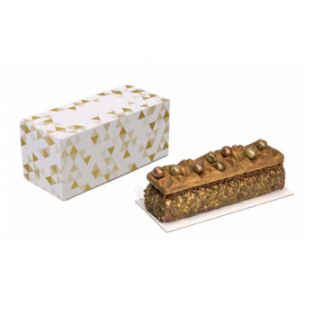 Pastry Chef's Boutique CT3514 Deluxe White Yule Log Cake Entremets Pastry Boxes - Gold Marbled - 35 x 14 x 14 cm - Pack of 25...