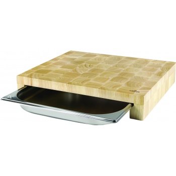 Pastry Chef's Boutique P04363 Professional Bamboo Cutting Board with stainless steel bin Chef's Plating Tools