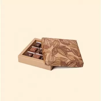 Deluxe Cocoa Beans Closed Frame with Clear Plastic Insert Chocolate Candy Boxes - Holds 9 Chocolates - Pack of 48