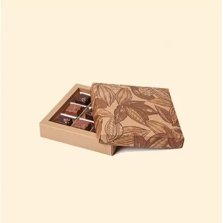 Deluxe Cocoa Beans Closed Frame with Clear Plastic Insert Chocolate Candy Boxes - Holds 9 Chocolates - Pack of 48