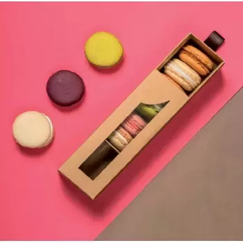 Pastry Chef's Boutique TTR156KRAFT Deluxe Take and Taste box for Macarons with Sleeves - 6 Macarons - 156 x 50 x 50 mm - Kraf...