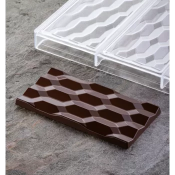 Polycarbonate Chocolate Bar Mold Hexa by Vincent Vallée - 154x77x10 - 100g - 3 indents