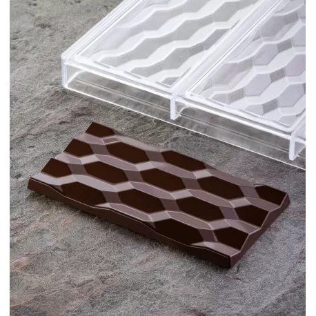 Pavoni PC5029 Polycarbonate Chocolate Bar Mold Hexa by Vincent Vallée - 154x77x10 - 100g - 3 indents Tablets Molds