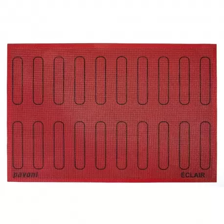 Pavoni ECL20 Pavoni Italia micro perforated Eclair mat - 125 x 25mm - 20 eclair outlines - 600x400mm mat Silpat Baking Mat