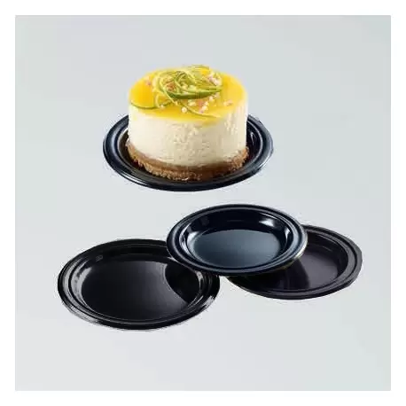 Pastry Chef's Boutique 0417026 	Black Plastic Monoportion Cake Pastry Plates - Ø 95 mm - 125 pcs Mono Cake Boards