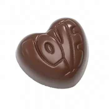 Chocolate World CW12041 Polycarbonate "Love" Heart Bon Bon Chocolate Mold - 33.5 x 30.5 x 18 mm - 13.5 gr - 3x7 Cavity - 275x...