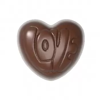 Chocolate World CW12041 Polycarbonate "Love" Heart Bon Bon Chocolate Mold - 33.5 x 30.5 x 18 mm - 13.5 gr - 3x7 Cavity - 275x...