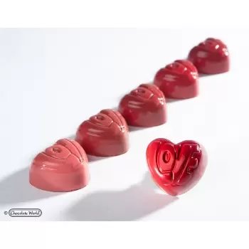 Chocolate World CW12041 Polycarbonate "Love" Heart Bon Bon Chocolate Mold - 33.5 x 30.5 x 18 mm - 13.5 gr - 3x7 Cavity - 275x...