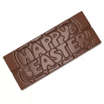 Chocolate World CW12029 Polycarbonate Happy Easter Tablet Chocolate Mold - 118 x 50 x 8 mm - 45 gr - 1x4 Cavity - 275x135x24m...