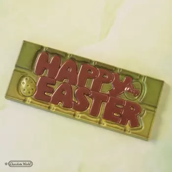 Chocolate World CW12029 Polycarbonate Happy Easter Tablet Chocolate Mold - 118 x 50 x 8 mm - 45 gr - 1x4 Cavity - 275x135x24m...