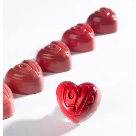 Chocolate World CW12041 Polycarbonate "Love" Heart Bon Bon Chocolate Mold - 33.5 x 30.5 x 18 mm - 13.5 gr - 3x7 Cavity - 275x...