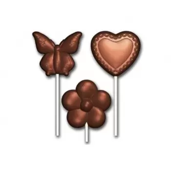 Polycarbonate Chocolate Spring Butterfly Heart and Flower Lollipop Mold - Double Mold - 2 x 2 x 2 Cavity - 20 gr