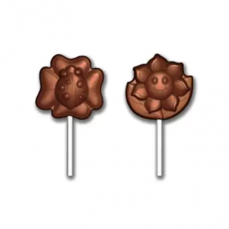 Polycarbonate Chocolate Spring Flowers and Ladybug Lollipop Mold - 45 x 46 mm - 13gr - Double Mold