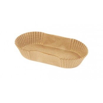 Pastry Chef's Boutique M21278 Oval Beige Kraft Éclair Paper Holder Cup - 105 x 40 x 25 mm - Pack of 1000pcs Mono Cake Boards