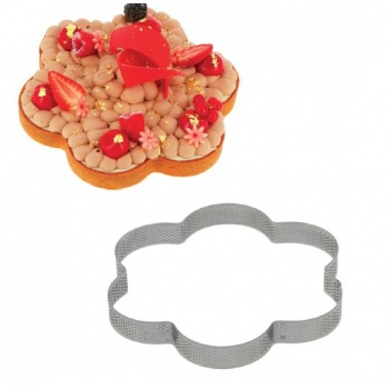Pastry Chef's Boutique 06626 Stainless Steel Perforated Flower Circle Tart Ring - 6 Parts - Ø 24 x 2.5 cm Other Shaped Rings