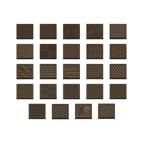 Polycarbonate Square Caraques Chocolate Mold Assortment of 24 - 33x33x4mm -  5gr - 4x6 Cavity - 275x175x25mm