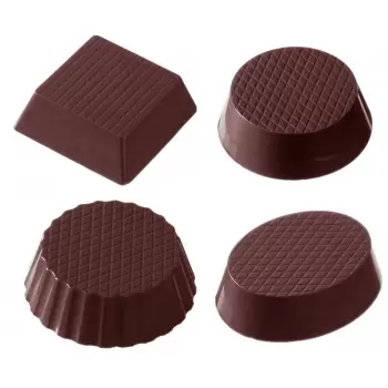 Chocolate World CW2112 Polycarbonate Petit Four Mini Cup Variety Chocolate Mold - 32gr - 3 x 4 cavity - 4 different figures C...