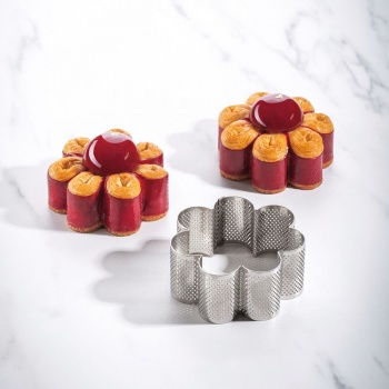 Microperforated Stainless Steel Flower Viennoiserie Deep Tart Ring by Johan Martin - 100 x 45 mm