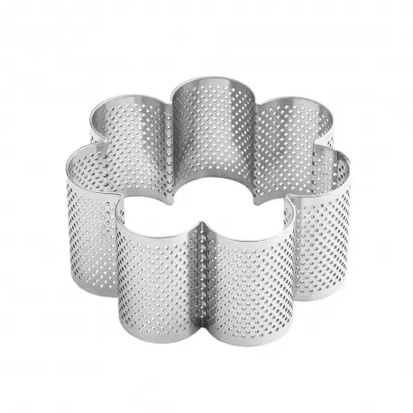 Pavoni XF51 Microperforated Stainless Steel Flower Viennoiserie Deep Tart Ring by Johan Martin - 100 x 45 mm Bread Ring