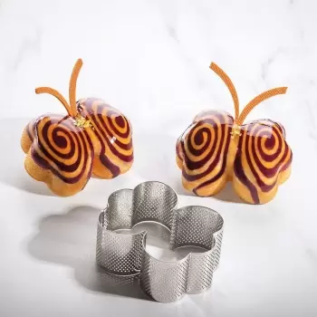 Pavoni XF55 Microperforated Stainless Steel Papillon Butterfly Viennoiserie Tart Ring by Johan Martin - 109 x 82 x 45 mm Brea...