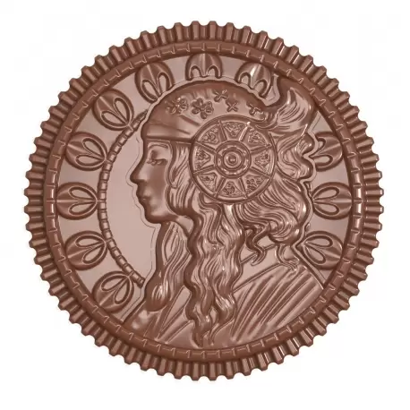Chocolate World CW1895 Polycarbonate Venus and Diana Round Coin Caraque Chocolate Mold - 43 x 43 x 5.5 mm - 2x5 Cavity - 7.5 ...