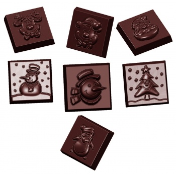 Chocolate World CW1660 Polycarbonate Christmas Caraque Napolitains Chocolate Mold - 31 x 31 x 10 mm - 3x7 Cavity - 9 gr - 275...