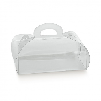 Clear Rounded Pastry Box with Handle - 185 mm x 120 mm x 80 mm - Pack of 25