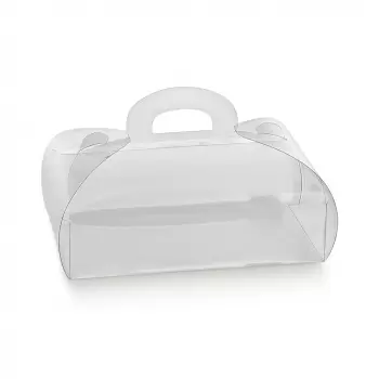 Pastry Chef's Boutique 12325 Clear Rounded Pastry Box with Handle - 185 mm x 120 mm x 80 mm - Pack of 25 Pastry Boxes