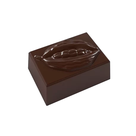 Pastry Chef's Boutique PCB66 Polycarbonate Embossed Cocoa Bean Praline Chocolate Mold - 35x25x17mm - 13gr - 3x8 Cavity - 275x...