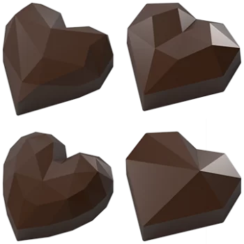 Pastry Chef's Boutique PCB812 Polycarbonate Faceted Gem Geometrical Heart Pralines Mold Assortment - 35x35x13-15mm - 10gr - 4...