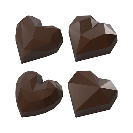 Pastry Chef's Boutique PCB812 Polycarbonate Faceted Gem Geometrical Heart Pralines Mold Assortment - 35x35x13-15mm - 10gr - 4...