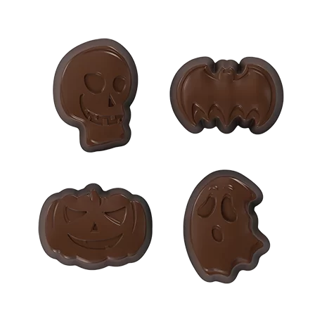 Pastry Chef's Boutique PCB733 Polycarbonate Halloween Variety Figure Chocolate Mold - 35x25x15mm - 10gr - 4x8 Cavity - 275x17...