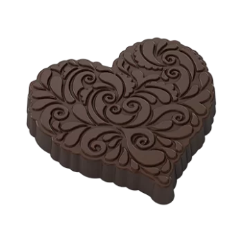 Pastry Chef's Boutique PCB797 Polycarbonate Intricate Paisley Heart Chocolate Mold - 60x57x8mm - 21gr - 2x4 Cavity - 275x135x...
