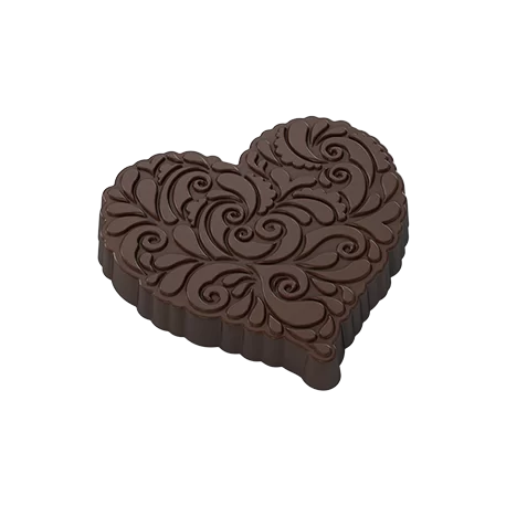 Pastry Chef's Boutique PCB797 Polycarbonate Intricate Paisley Heart Chocolate Mold - 60x57x8mm - 21gr - 2x4 Cavity - 275x135x...