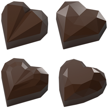 Pastry Chef's Boutique PCB813 Polycarbonate Origami Faceted Gem Geometrical Heart Shaped Pralines Chocolate Mold - 35x35x13-1...