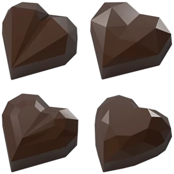 Pastry Chef's Boutique PCB813 Polycarbonate Origami Faceted Gem Geometrical Heart Shaped Pralines Chocolate Mold - 35x35x13-1...