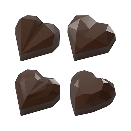 Pastry Chef's Boutique PCB813 Polycarbonate Origami Faceted Gem Geometrical Heart Shaped Pralines Chocolate Mold - 35x35x13-1...