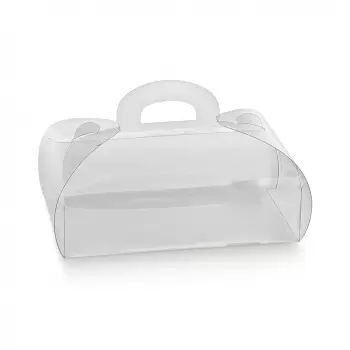 Pastry Chef's Boutique 12328 Clear Rounded Pastry Box with Handle and Cardboard Inserts - 185 mm x 60 mm x 80 mm - Pack of 25...