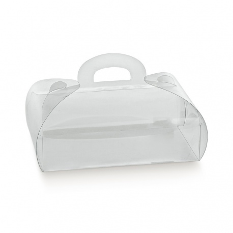 Pastry Chef's Boutique 12328 Clear Rounded Pastry Box with Handle and Cardboard Inserts - 185 mm x 60 mm x 80 mm - Pack of 25...