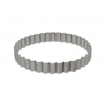 Pastry Chef's Boutique 06605 Stainless Steel Perforated Fluted Circle Tart Ring - 16 cm x 2.5 cm H Other Shaped Rings