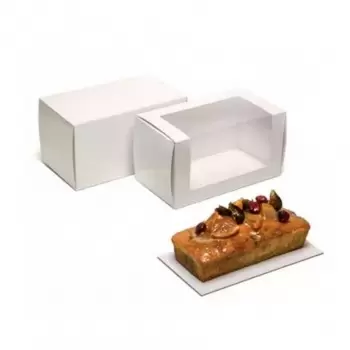 Pastry Chef's Boutique 7814030 Premium Glossy White with Window Cake Loaf Travel Log Pastry Boxes - 20 x 11 x 11 cm - Pack of...