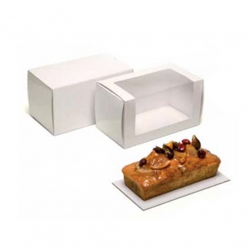 Premium Glossy White with Window Cake Log Pastry Boxes - Matte Silver - 20 x 11 x 11 cm - Pack of 25