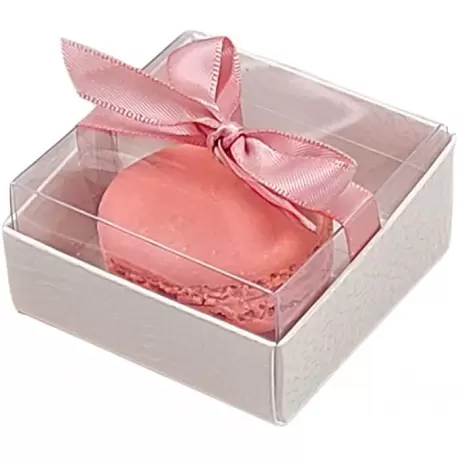 Pastry Chef's Boutique M14427PT Deluxe Pearl Leather Party Favor Boxes for Macarons / Confections - 60 x 60 x 30 mm - Pack of...