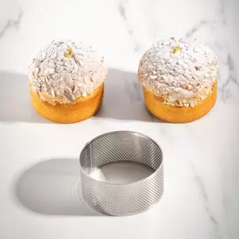 Pavoni XF53 Microperforated Stainless Steel Round Viennoiseries Tart Ring by Johan Martin - Ø mm 90 mm x 45 mm h Bread Ring