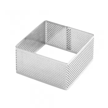 Pavoni XF57 Microperforated Stainless Steel Square Viennoiseries Tart Ring by Johan Martin - 80 mm x 80 mm x 45 mm h Bread Ring