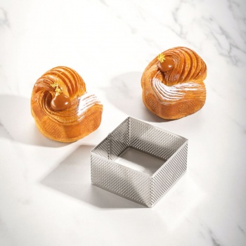 Pavoni XF57 Microperforated Stainless Steel Square Viennoiseries Tart Ring by Johan Martin - 80 mm x 80 mm x 45 mm h Bread Ring