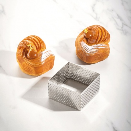 Pavoni XF57 Microperforated Stainless Steel Square Viennoiseries Tart Ring by Johan Martin - 80 mm x 80 mm x 45 mm h Square T...