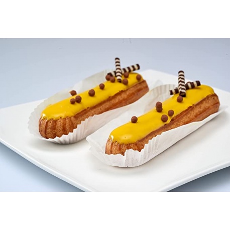 Pastry Chef's Boutique B08GNHXH Paper Long Oval Eclair Candy Cups - Base 105 x 40 x 25 mm - 1000 pcs - White Mono Cake Boards